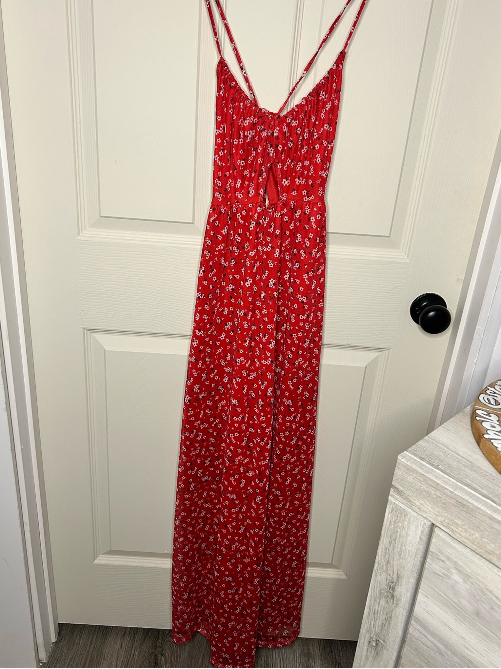 Red Floral Maxi Dress with Spaghetti Straps